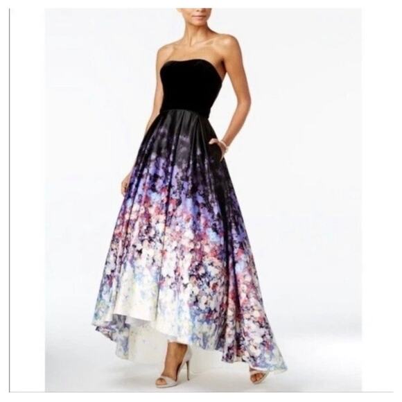 Betsy & Adam Strapless Floral Satin Gown - Size 2 - Picture 1 of 6
